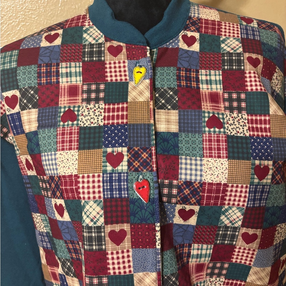 Vintage Jerzees Patchwork Patterned Button Up Swe… - image 3